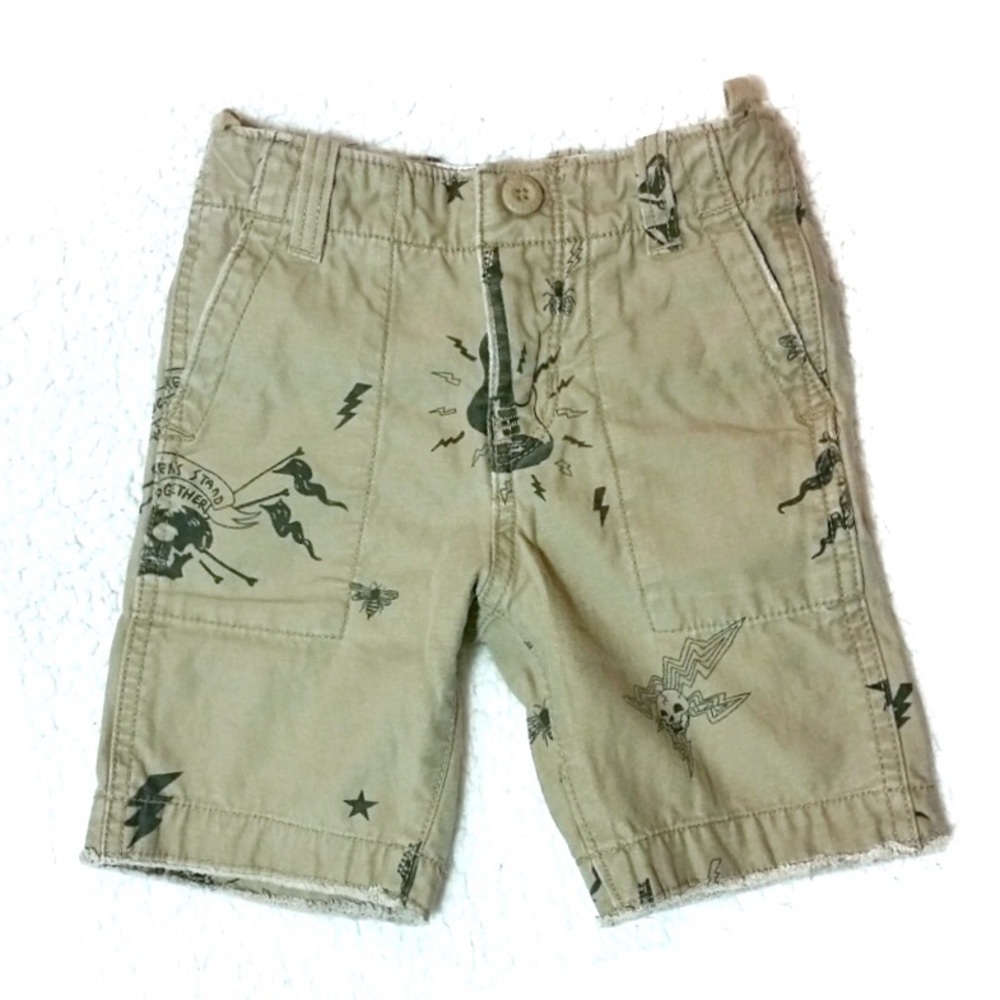 GAP Rockstar Tan Khaki Shorts Rockers Stand Together Chinos Skulls Toddler 3T